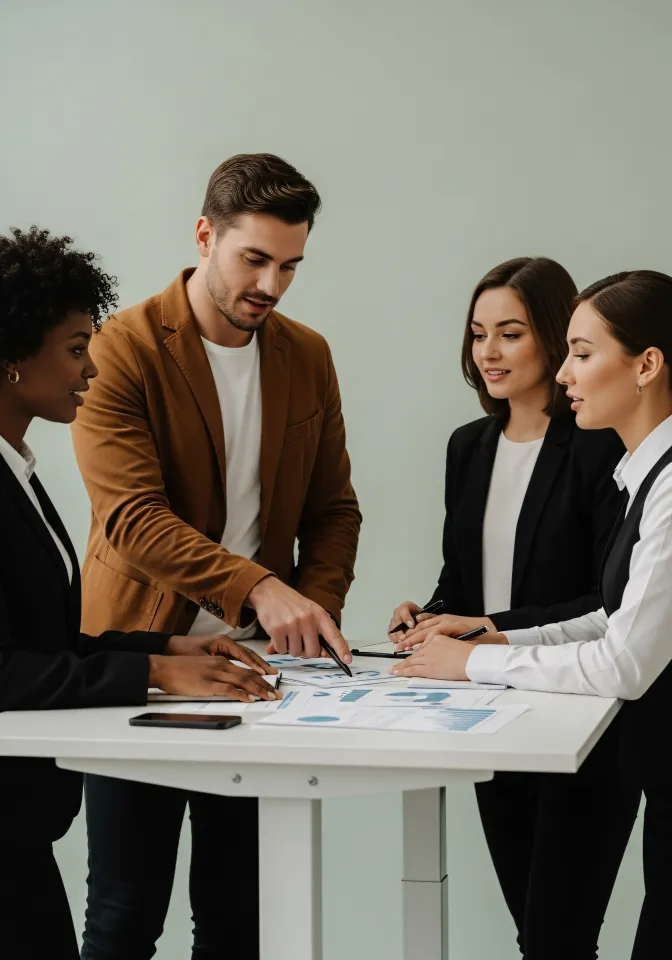Grupo de pessoas em reunião financeira